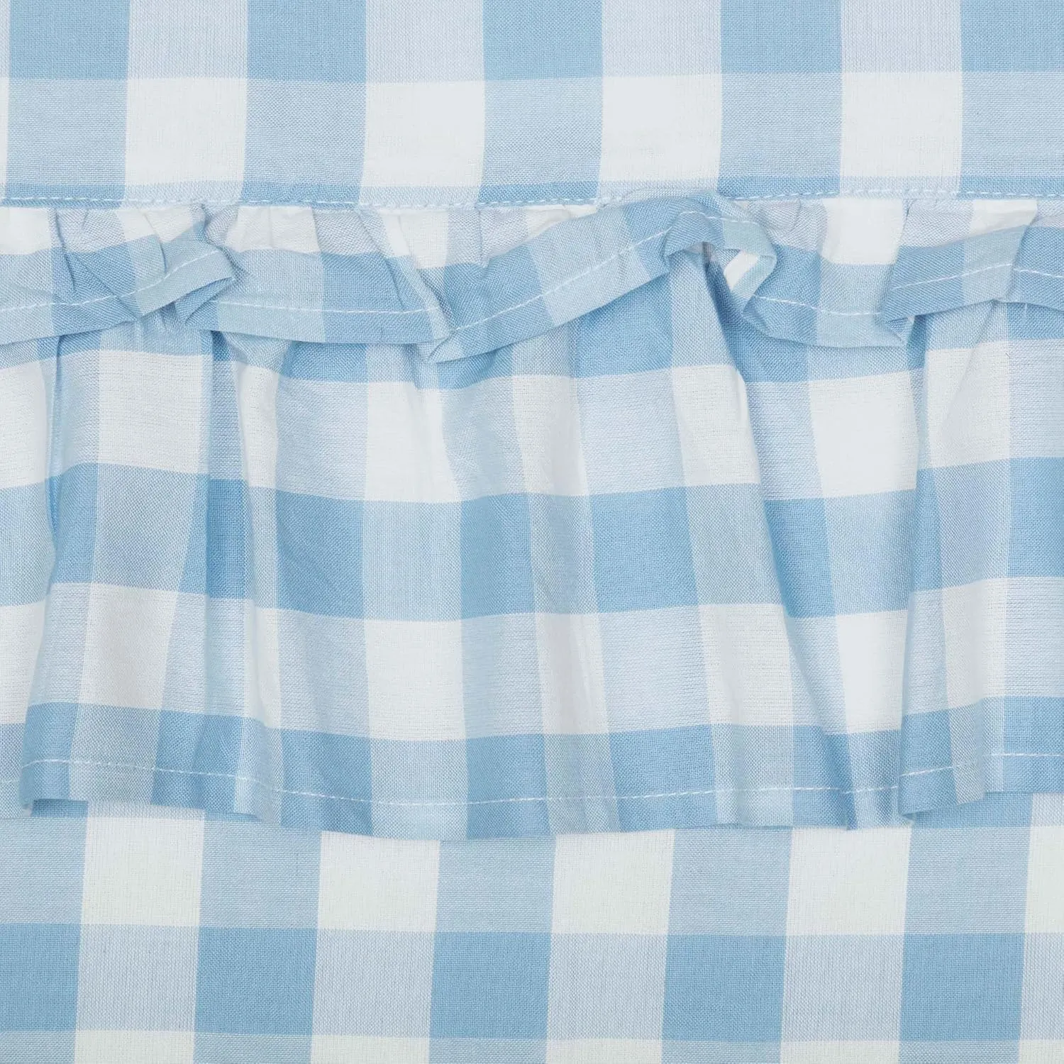 VHC Brands Annie Blue Buffalo Check Farmhouse Ruffled Prairie Long Panel Curtain Set 84x36x19