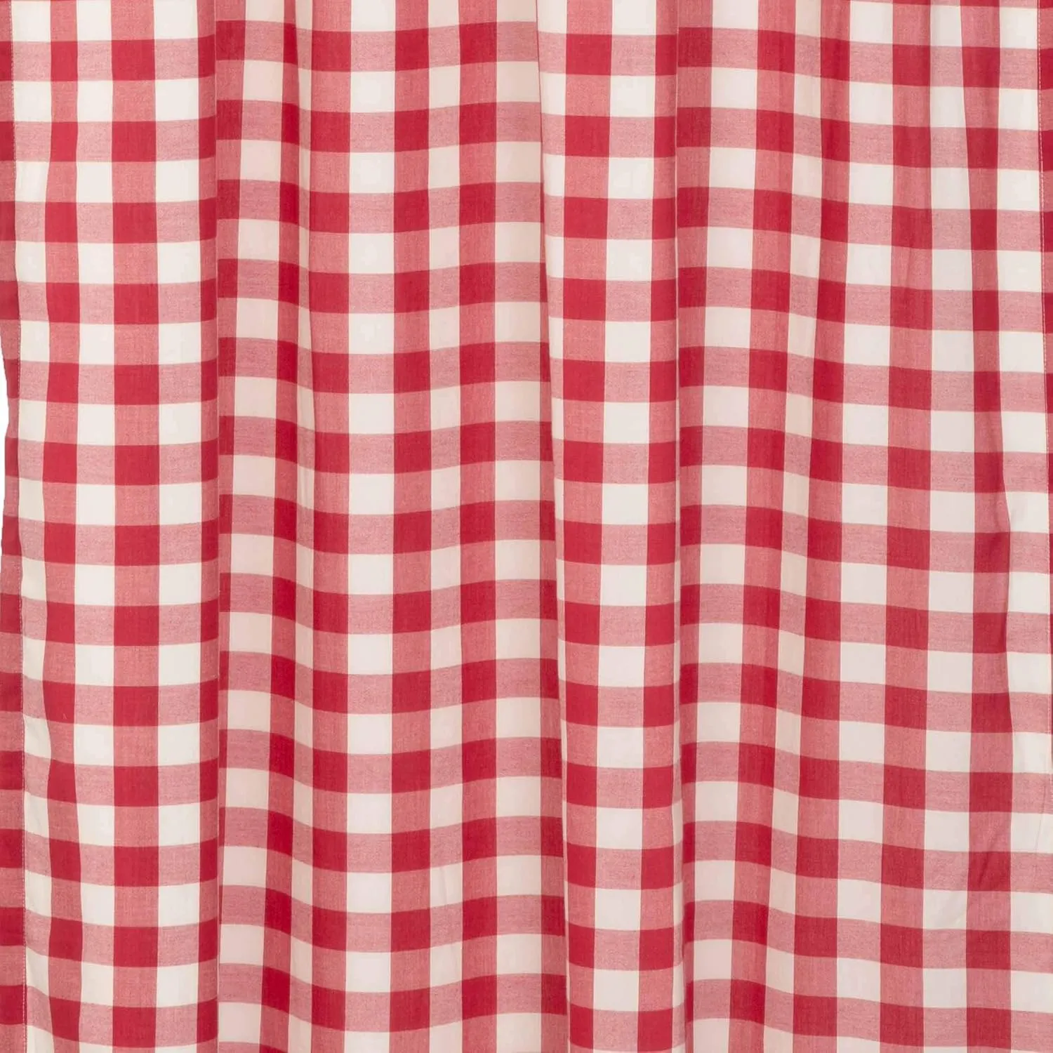 VHC Brands Annie Buffalo Check Cotton Farmhouse Curtains Rod Pocket Drawstring Ties Ruffling Prairie Panel Pair, Red Country