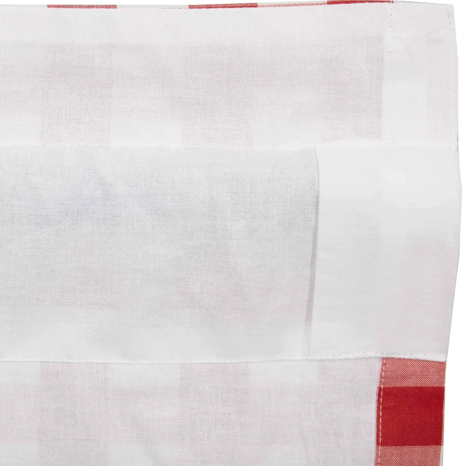 VHC Brands Annie Buffalo Check Cotton Farmhouse Curtains Rod Pocket Drawstring Ties Ruffling Prairie Panel Pair, Red Country