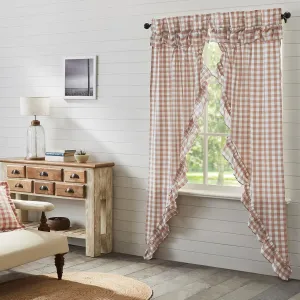 VHC Brands Annie Buffalo Portabella Check Farmhouse Ruffled Prairie Panel Curtain Set 84x36x18