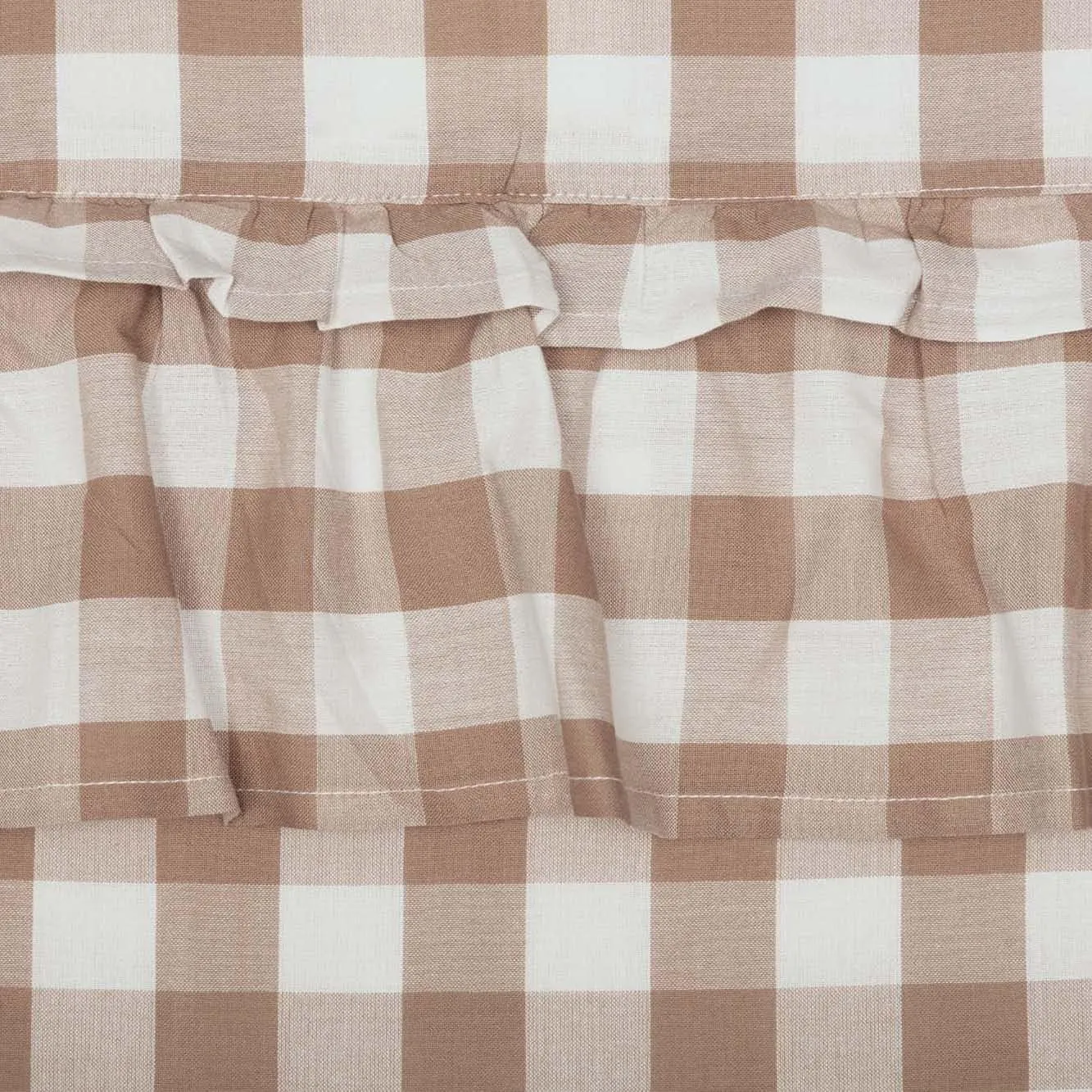 VHC Brands Annie Buffalo Portabella Check Farmhouse Ruffled Prairie Panel Curtain Set 84x36x18