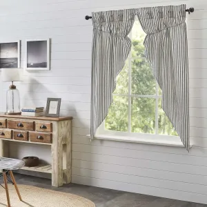 VHC Brands Ashmont Grey Ticking Stripe Farmhouse Prairie Short Panel Curtain Set 63x36x18