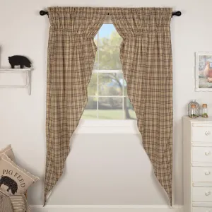 VHC Brands Sawyer Mill Plaid Cotton Farmhouse Bedroom Curtains Rod Pocket Drawstring Ties Prairie Panel Pair 84 Inches Long, Charcoal Black