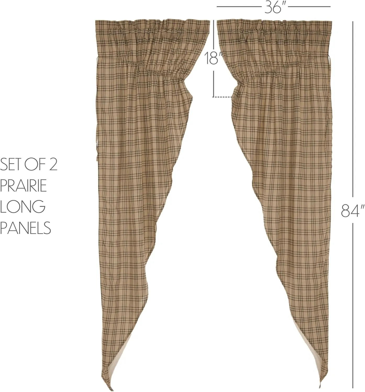 VHC Brands Sawyer Mill Plaid Cotton Farmhouse Bedroom Curtains Rod Pocket Drawstring Ties Prairie Panel Pair 84 Inches Long, Charcoal Black