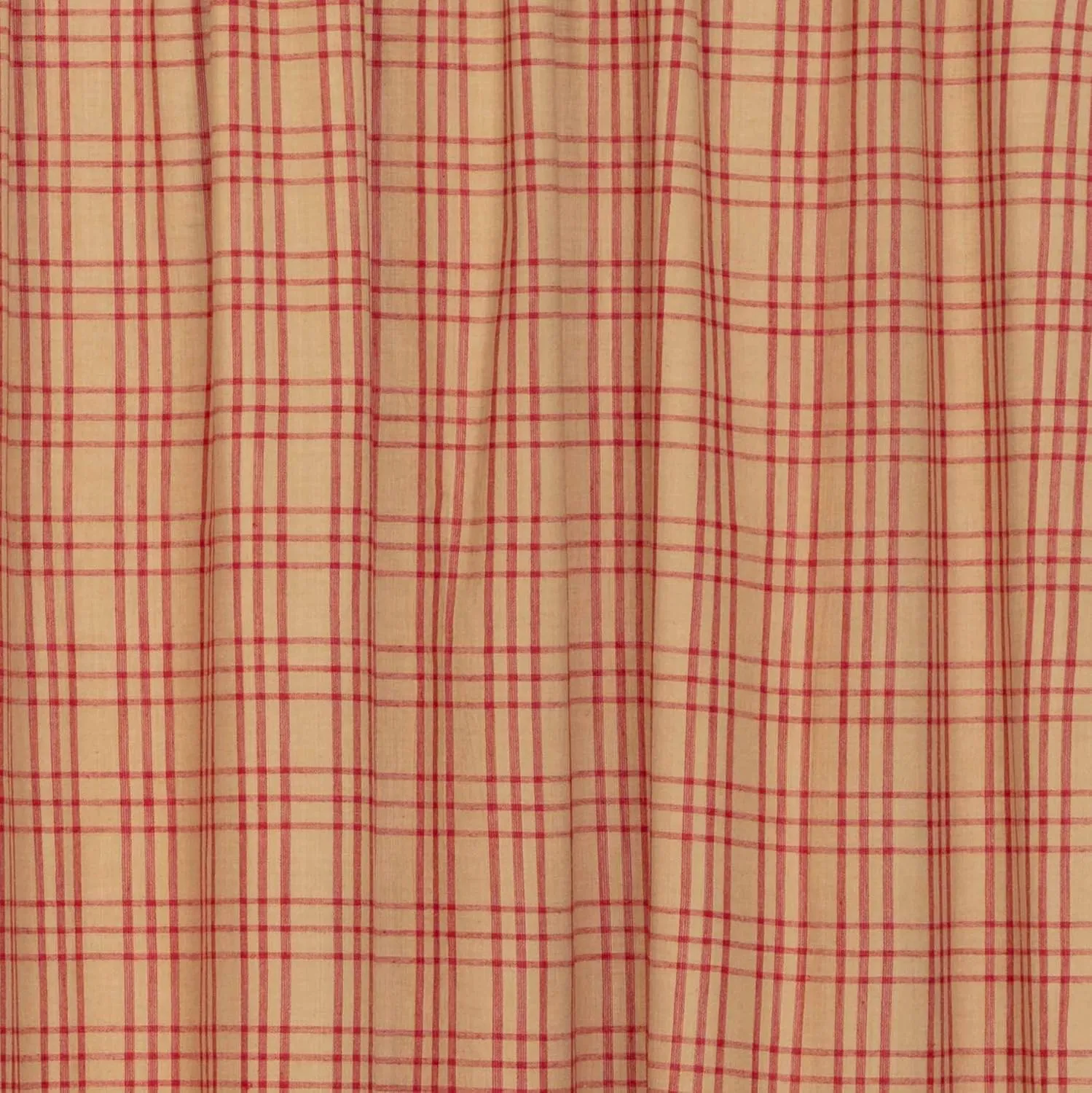 VHC Brands Sawyer Mill Plaid Cotton Farmhouse Curtains Rod Pocket Drawstring Ties 63 Inches Length Prairie Panel Pair, Red