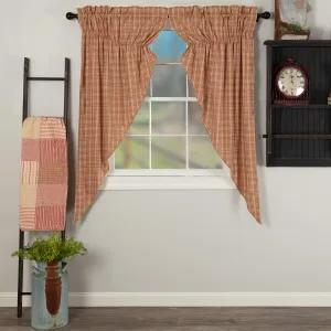 VHC Brands Sawyer Mill Plaid Cotton Farmhouse Curtains Rod Pocket Drawstring Ties 63 Inches Length Prairie Panel Pair, Red