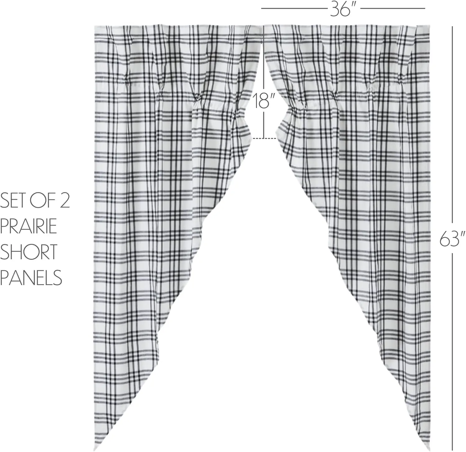 VHC Brands Sawyer Mill Plaid Prairie Short Panel, Black, 63x36x18, Set of 2