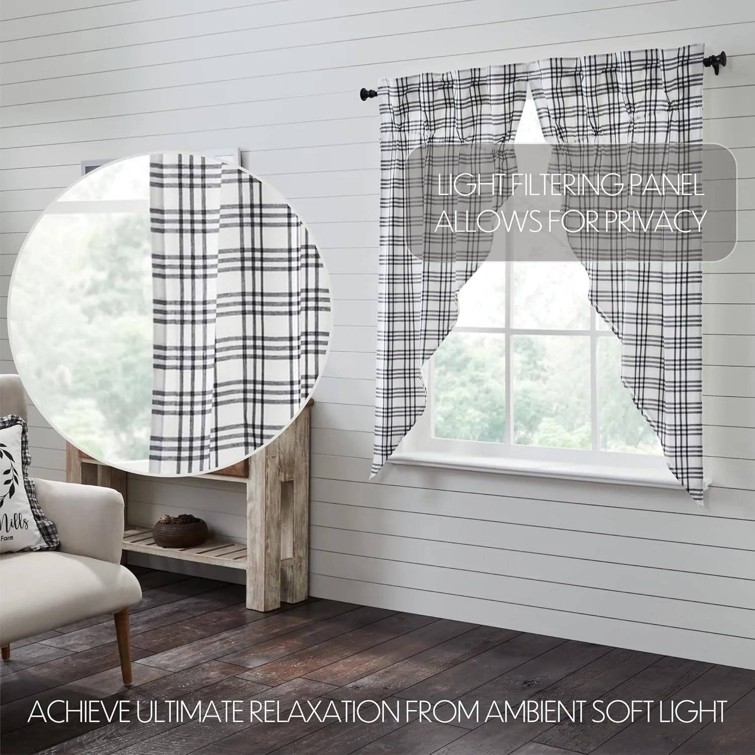VHC Brands Sawyer Mill Plaid Prairie Short Panel, Black, 63x36x18, Set of 2