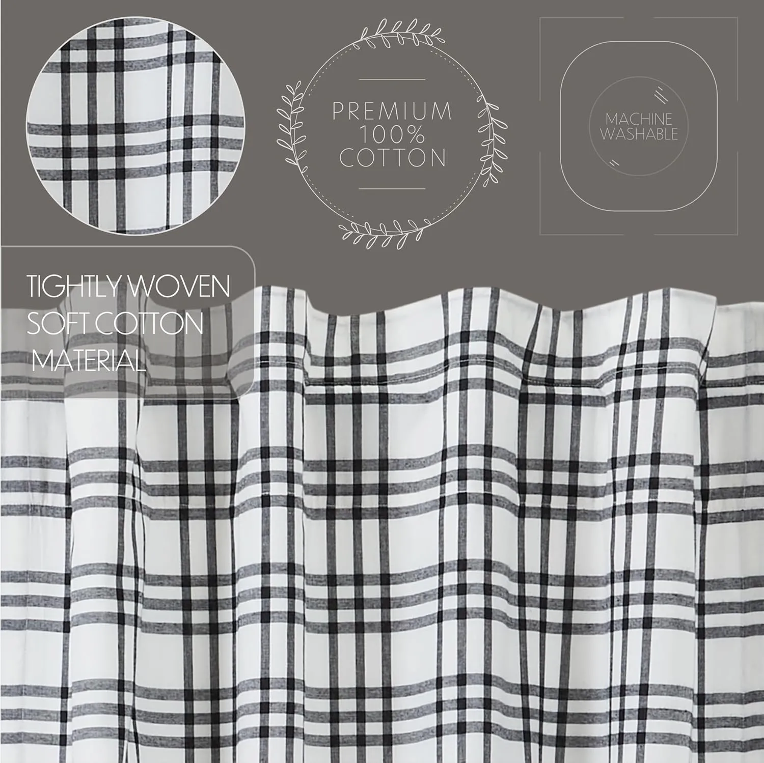 VHC Brands Sawyer Mill Plaid Prairie Short Panel, Black, 63x36x18, Set of 2
