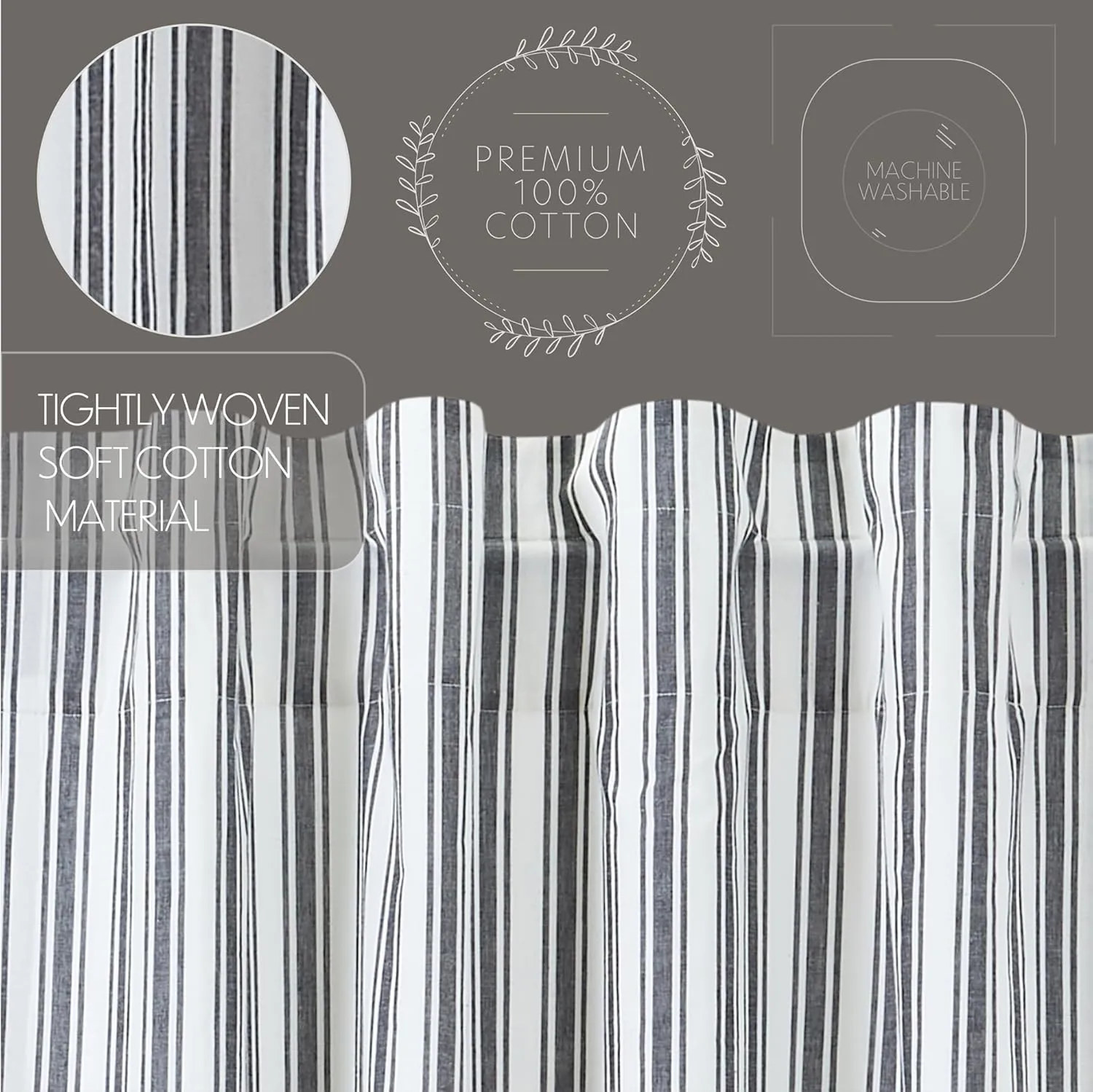 VHC Brands, Sawyer Mill Ticking Stripe Prairie Panel, Black, 63x36x18, Set of 2