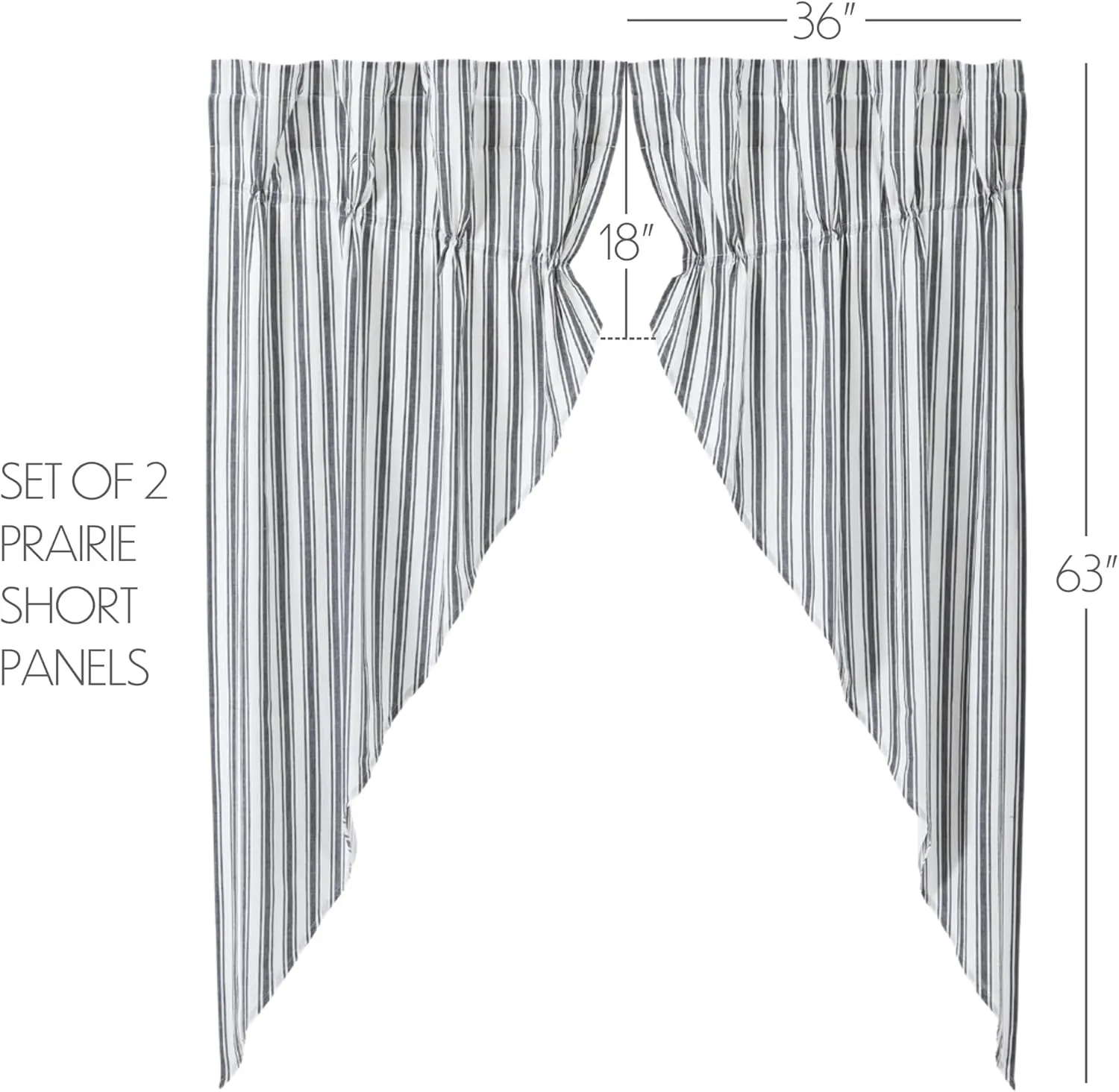 VHC Brands, Sawyer Mill Ticking Stripe Prairie Panel, Black, 63x36x18, Set of 2