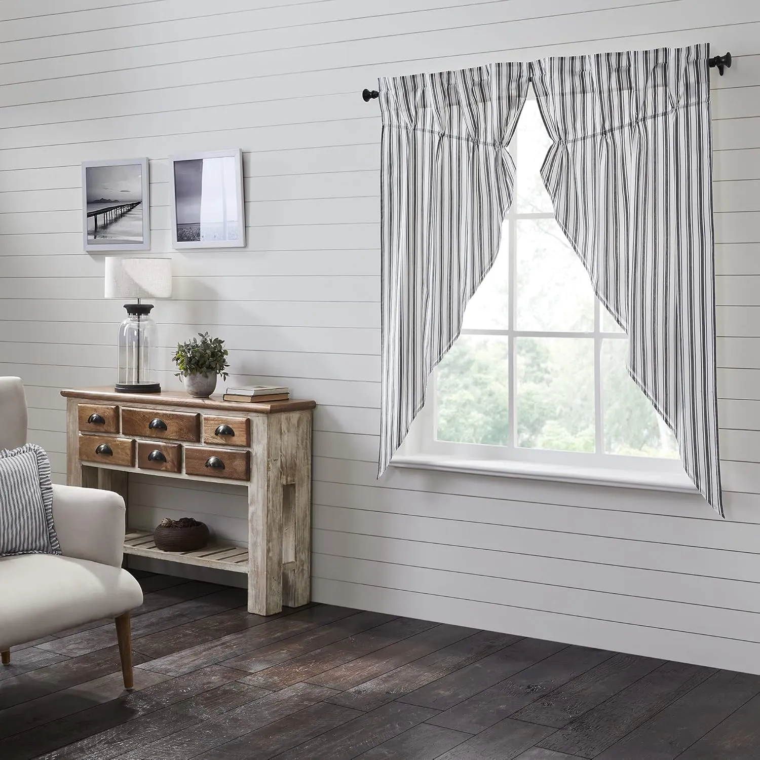 VHC Brands, Sawyer Mill Ticking Stripe Prairie Panel, Black, 63x36x18, Set of 2