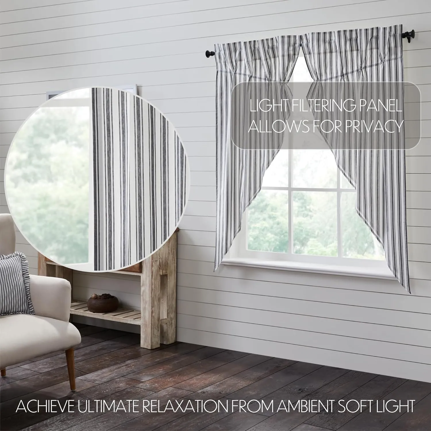 VHC Brands, Sawyer Mill Ticking Stripe Prairie Panel, Black, 63x36x18, Set of 2