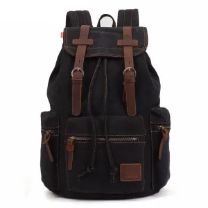 Vintage Canvas Leather 17.7 Litre Backpack with Drawstring