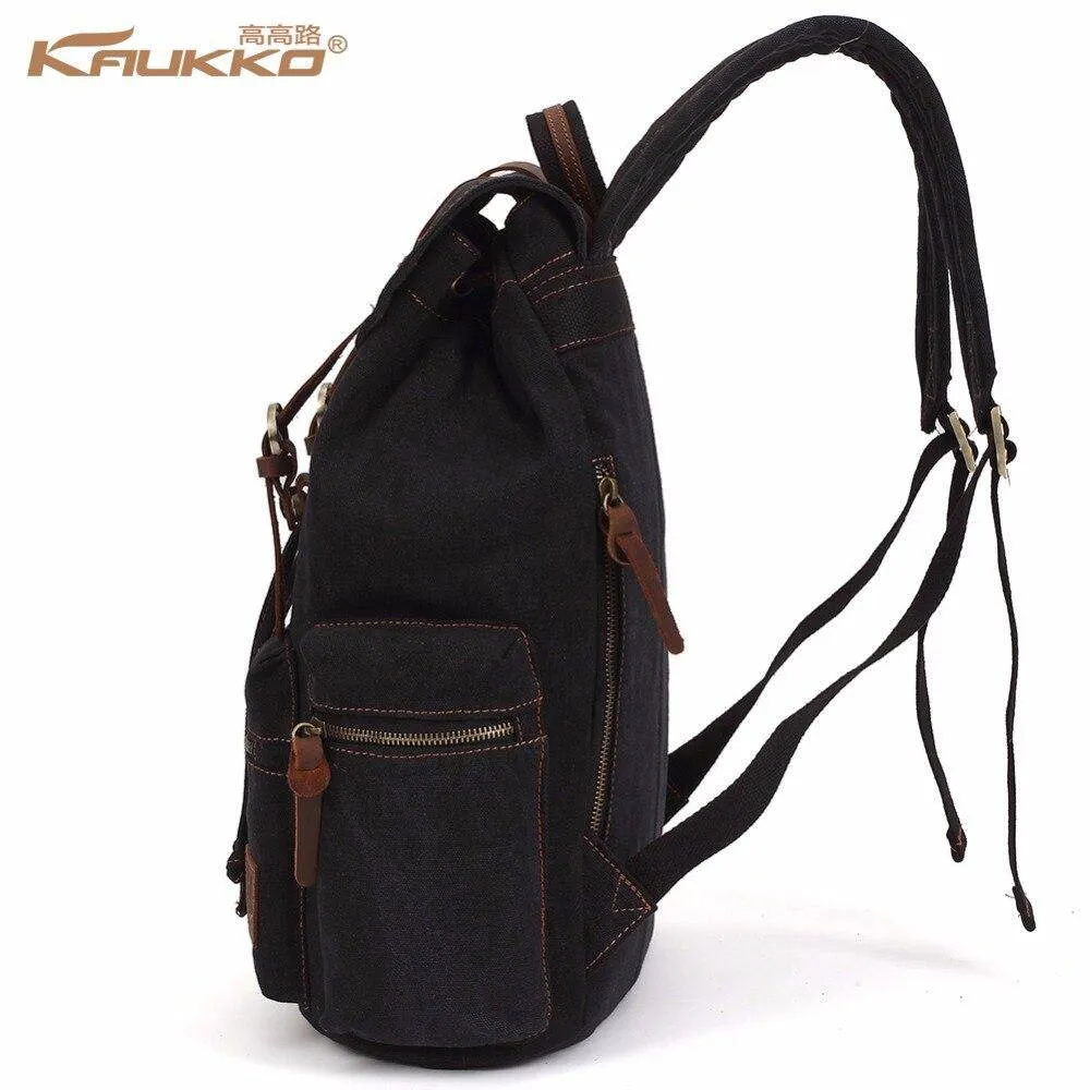 Vintage Canvas Leather 17.7 Litre Backpack with Drawstring