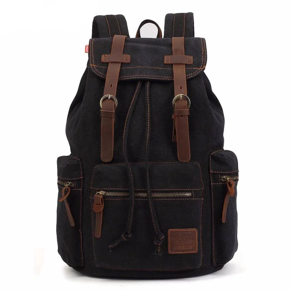 Vintage Canvas Leather 17.7 Litre Backpack with Drawstring