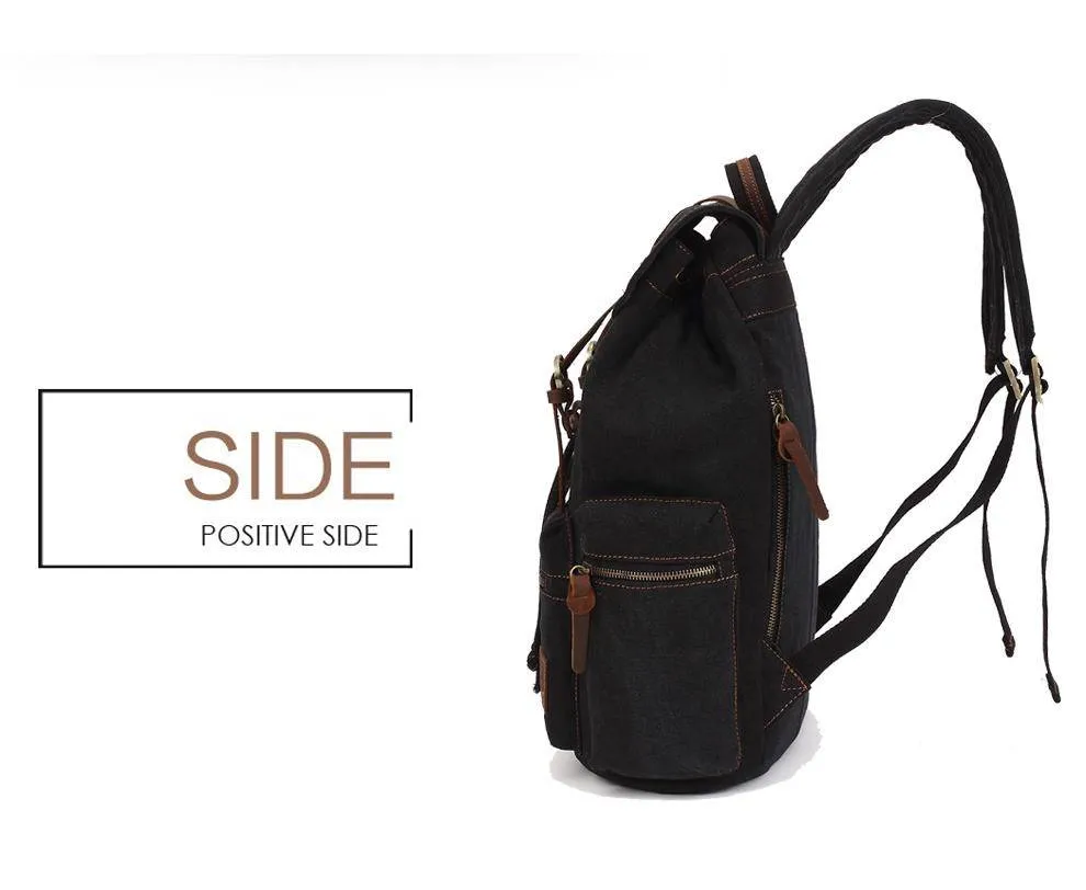 Vintage Canvas Leather 17.7 Litre Backpack with Drawstring
