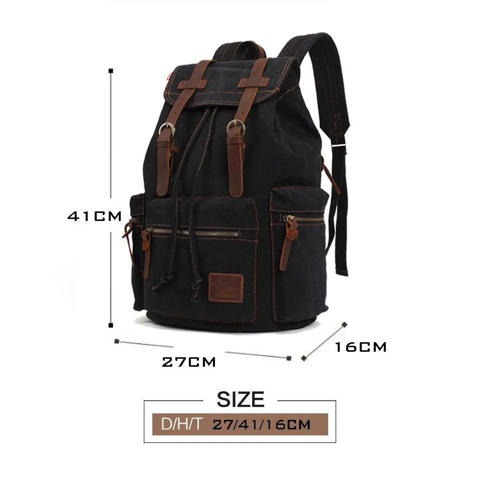 Vintage Canvas Leather 17.7 Litre Backpack with Drawstring