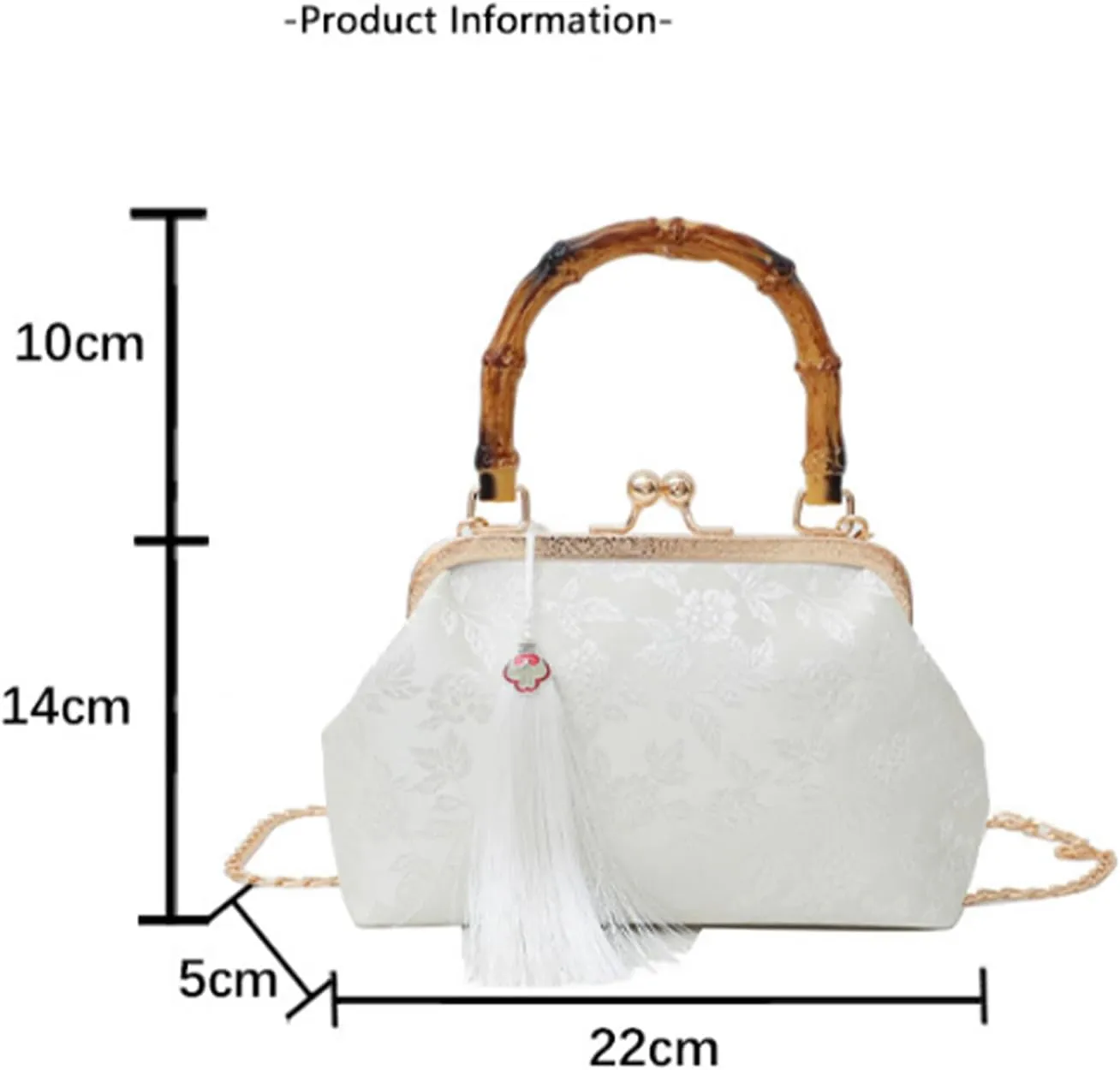 Vintage Embroidered Flower Handbag, Retro Pearl Chain, Flower Embroidery Rustic Shoulder Bag Kiss Lock Closure Bag for Women