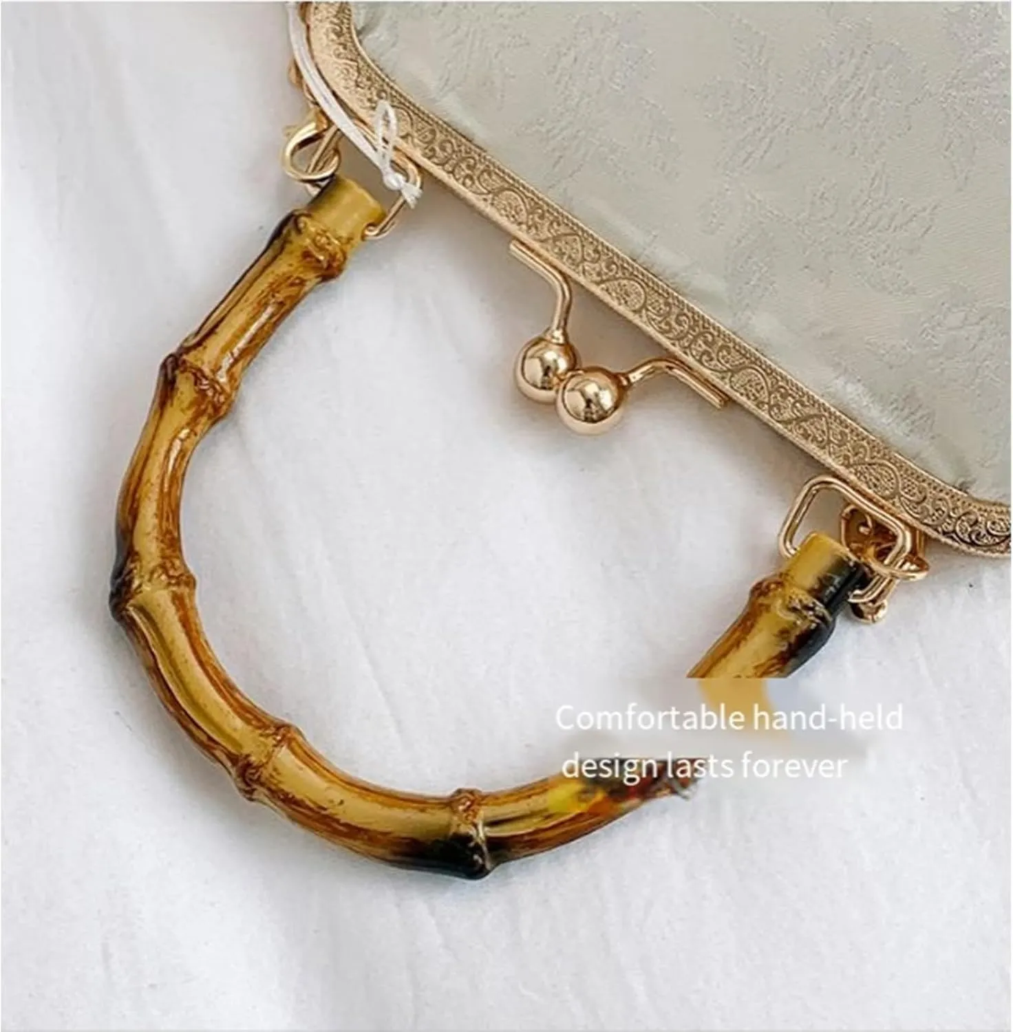 Vintage Embroidered Flower Handbag, Retro Pearl Chain, Flower Embroidery Rustic Shoulder Bag Kiss Lock Closure Bag for Women