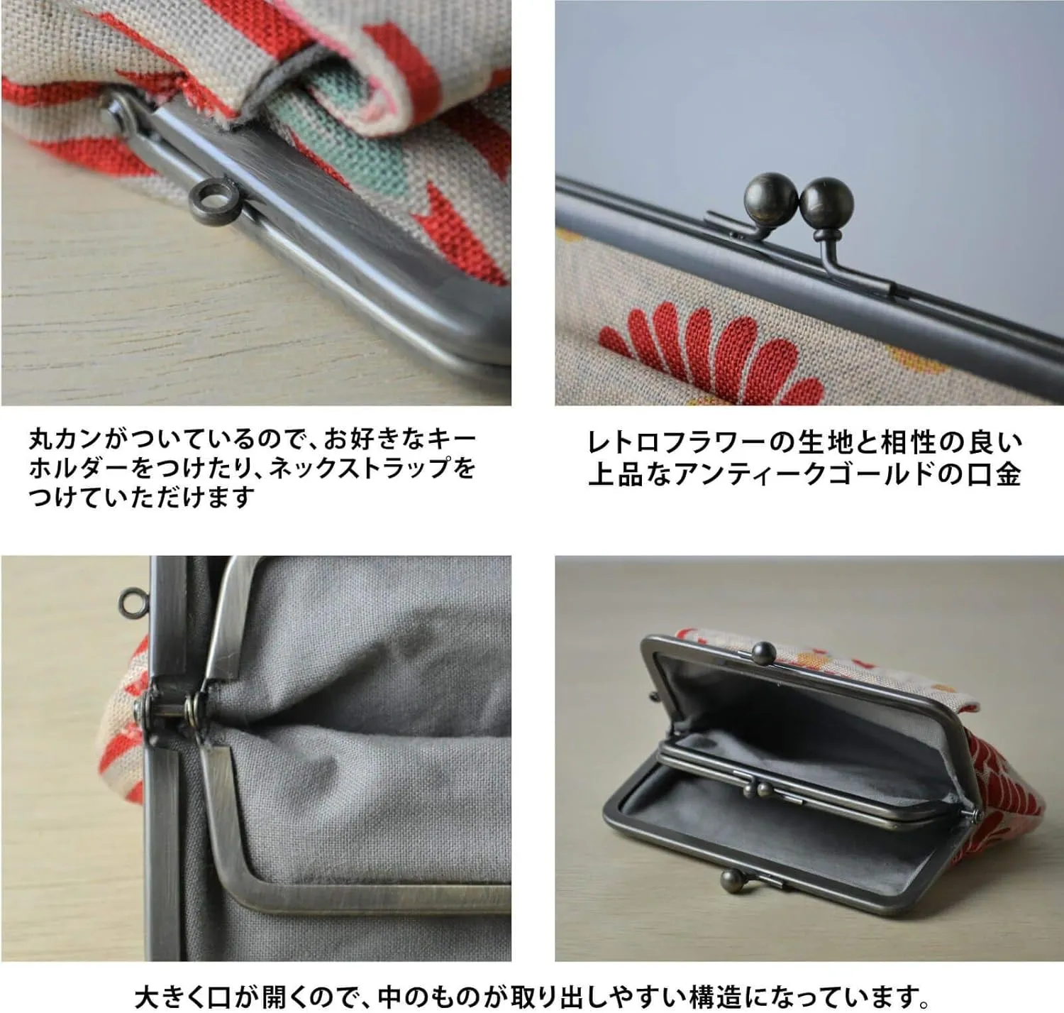 Vintage Floral Kiss Lock Coin Change Wallet Purses (Retro Flower - Red) / Made in Japan Pouch for Women