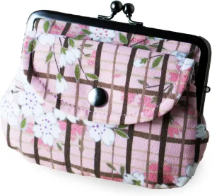 Vintage Floral Kiss Lock Coin Change Wallet Purses (SAKURAKOUSHI Cherry Blossoms - Pink) / Made in Japan Pouch for Women