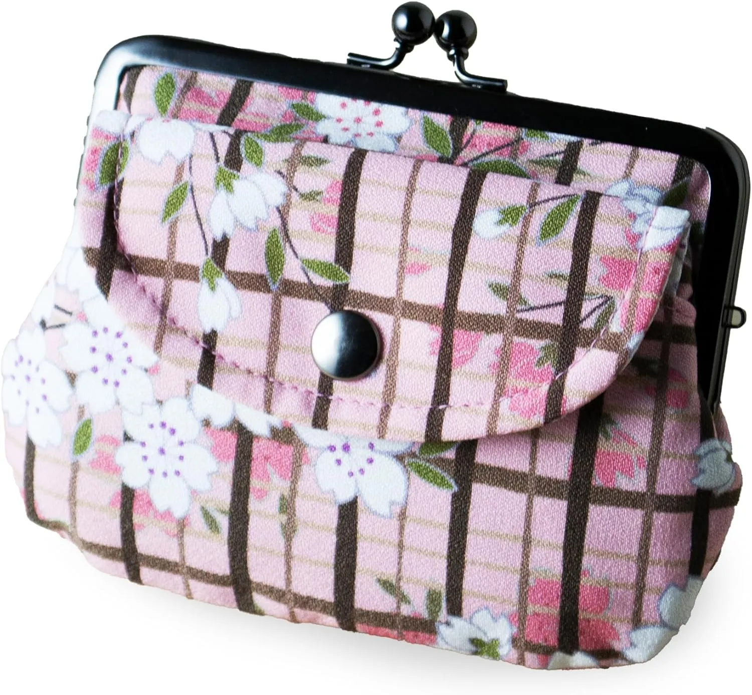 Vintage Floral Kiss Lock Coin Change Wallet Purses (SAKURAKOUSHI Cherry Blossoms - Pink) / Made in Japan Pouch for Women