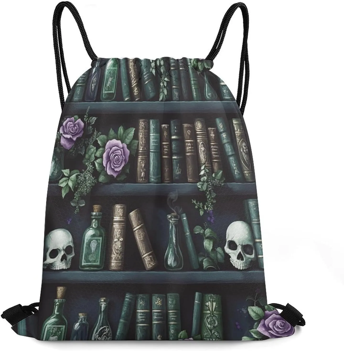 Vintage Mid Century Bookshelf Drawstring Bag Gym Bag,Casual Knapsack Drawstring Backpack