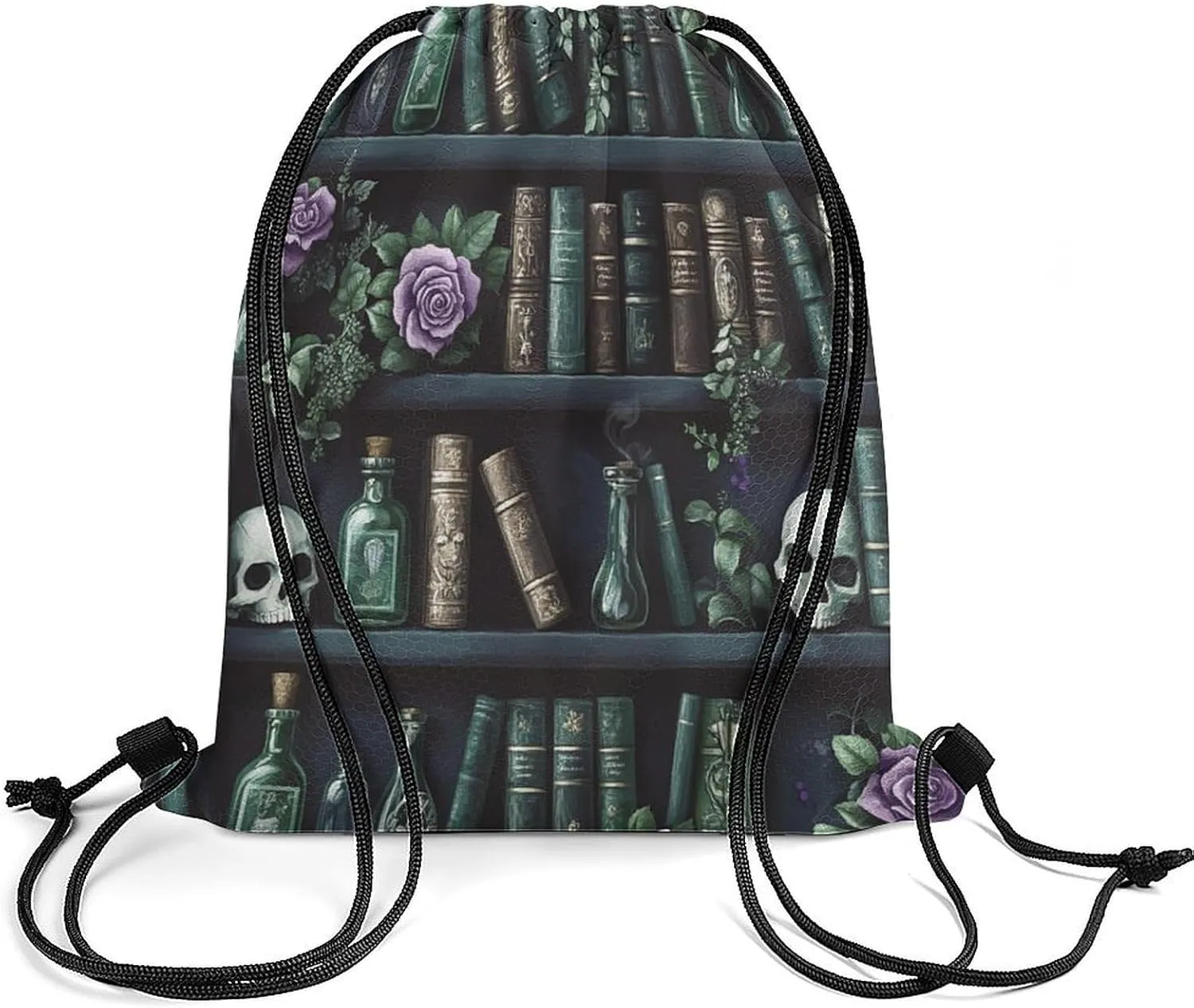 Vintage Mid Century Bookshelf Drawstring Bag Gym Bag,Casual Knapsack Drawstring Backpack