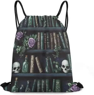 Vintage Mid Century Bookshelf Drawstring Bag Gym Bag,Casual Knapsack Drawstring Backpack