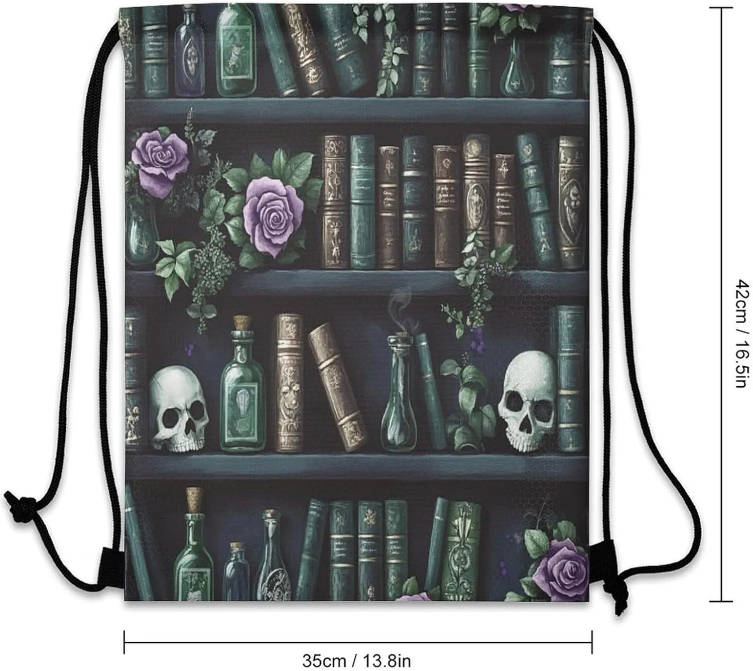 Vintage Mid Century Bookshelf Drawstring Bag Gym Bag,Casual Knapsack Drawstring Backpack