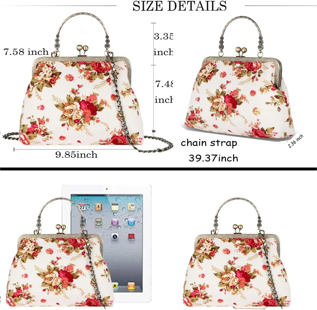 Vintage Purse Kiss Lock Purses and Handbags Floral Vacation Women Top Handle Handbag