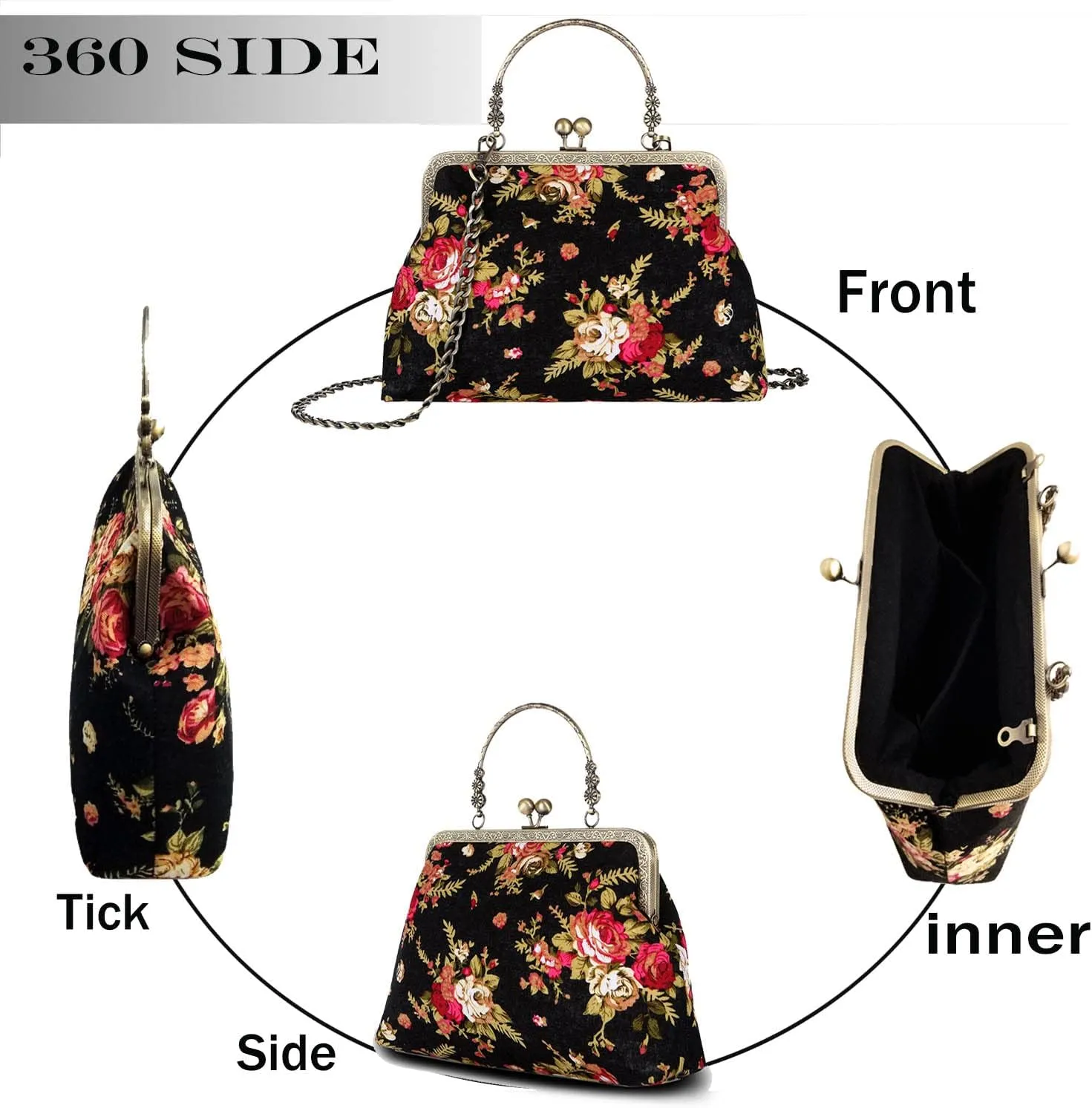 Vintage Purse Kiss Lock Purses and Handbags Floral Vacation Women Top Handle Handbag