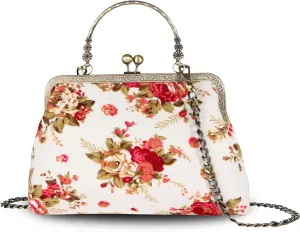 Vintage Purse Kiss Lock Purses and Handbags Floral Vacation Women Top Handle Handbag