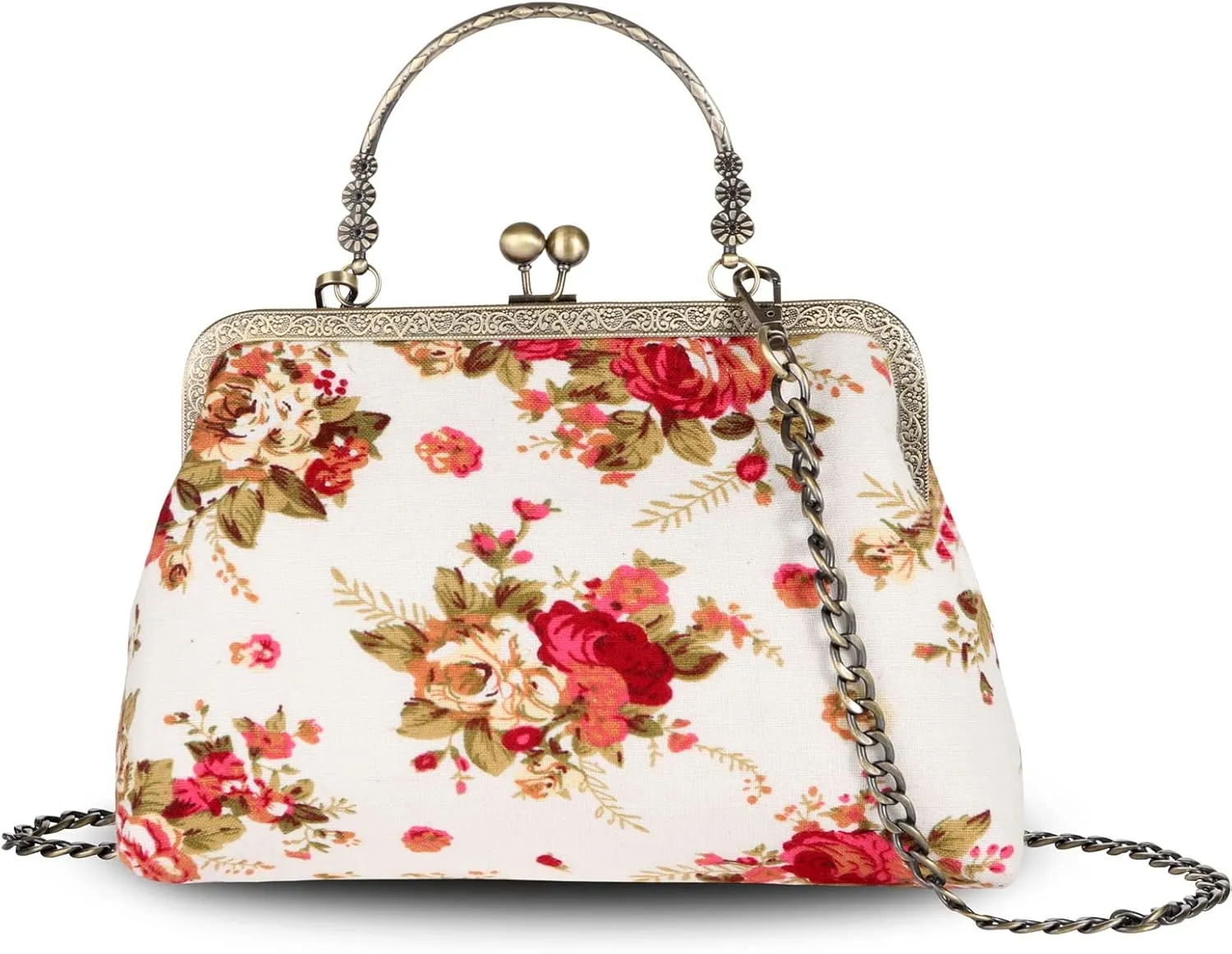 Vintage Purse Kiss Lock Purses and Handbags Floral Vacation Women Top Handle Handbag