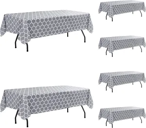 Vinyl Tablecloth with Flannel Backing-6 Pack Moroccan Grey 60x84 Inch Waterproof Rectangular Plastic Table Cloths-Wipeable Heavy Duty Oilcloth for Outdoor Picnic Party Camping Dining