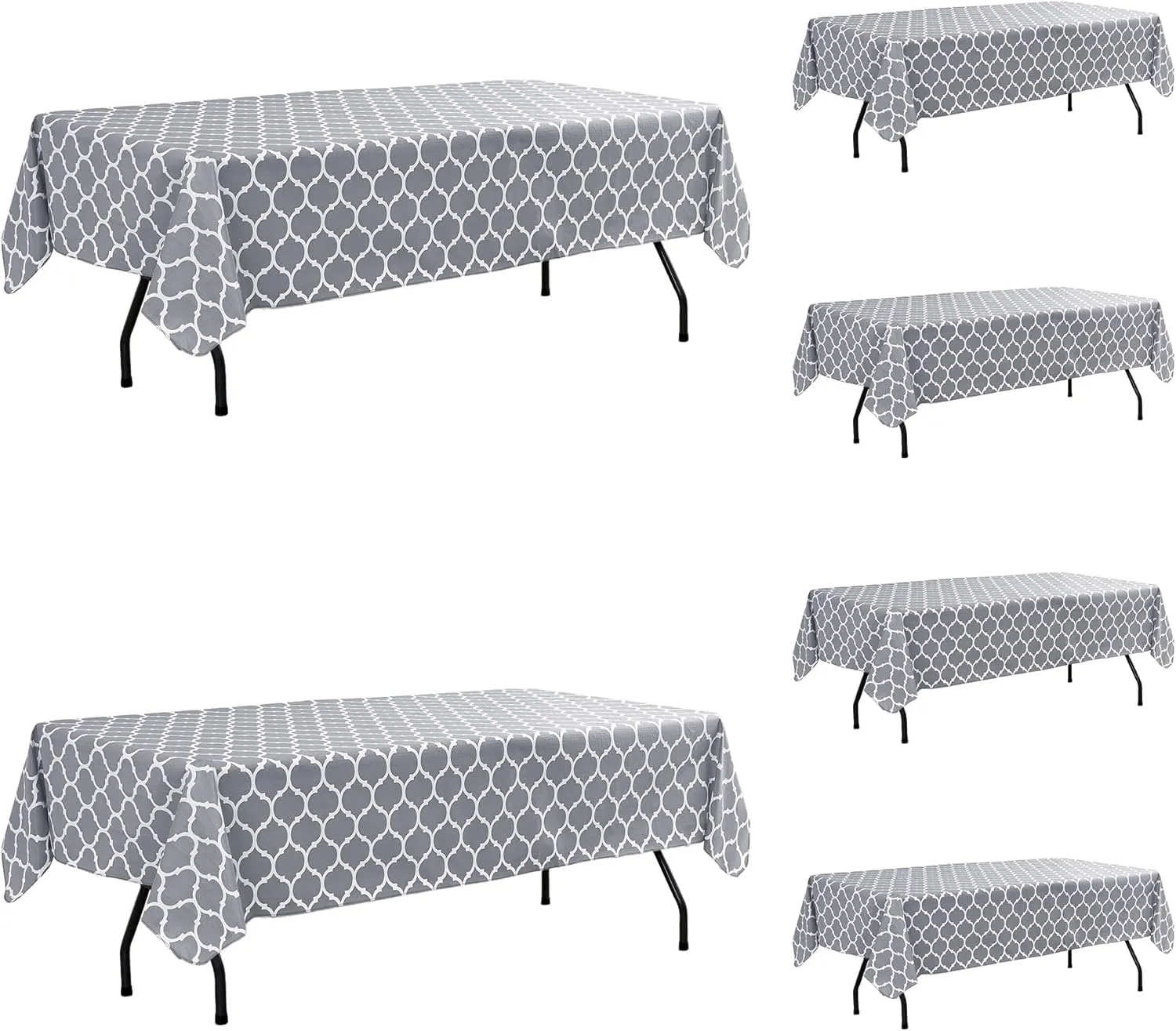 Vinyl Tablecloth with Flannel Backing-6 Pack Moroccan Grey 60x84 Inch Waterproof Rectangular Plastic Table Cloths-Wipeable Heavy Duty Oilcloth for Outdoor Picnic Party Camping Dining