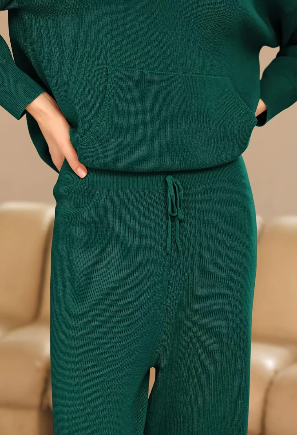 Viottiset Women's 2 Piece Outfits Sweater Set Long Sleeve Hoodies With Pocket Wide Leg Pants Lounge Sets Tracksuit