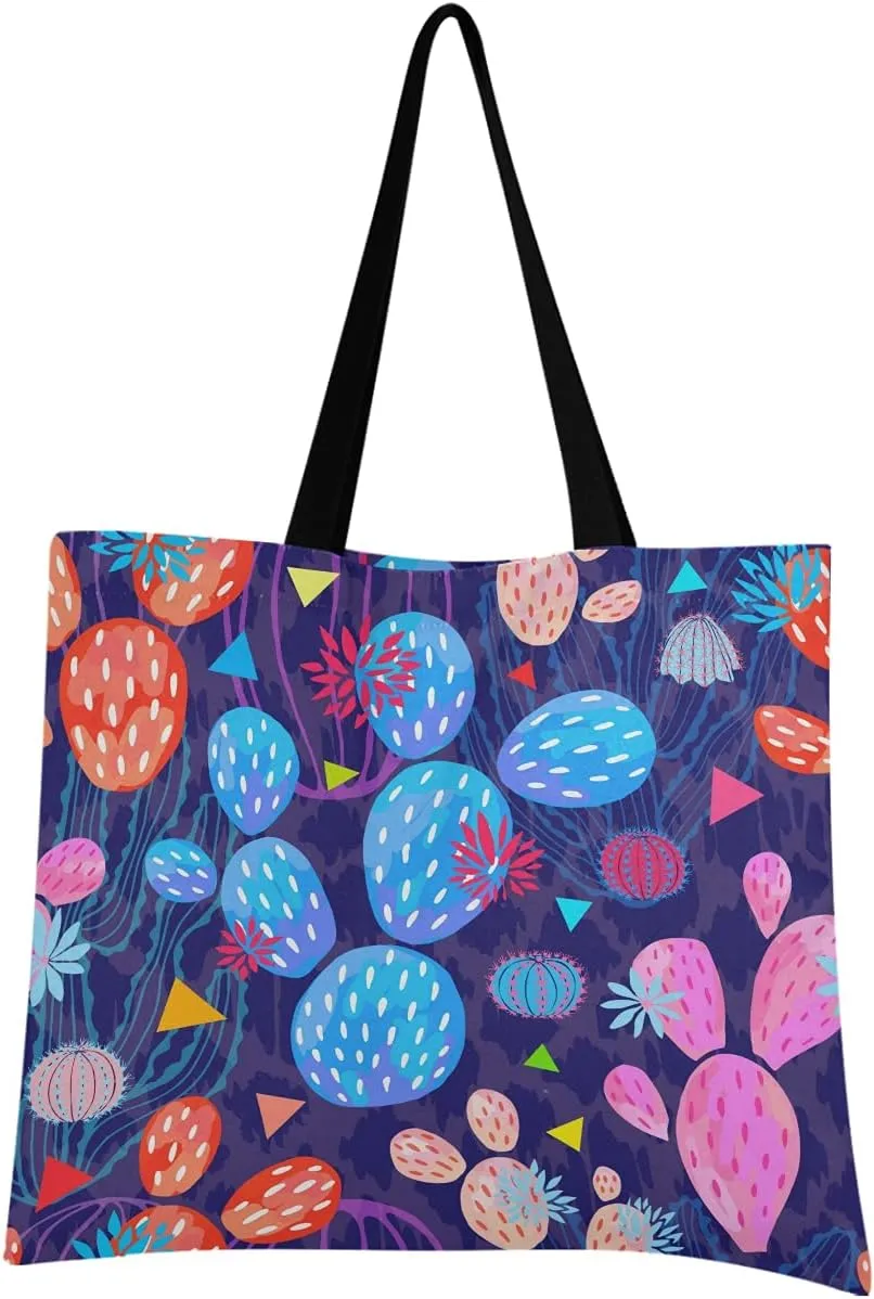 visesunny Women Extra Large Tote Bag Cactuses Succulents Wild Flower Shoulder Bags Ladies Beach Travel Reusable Grocery Shopping Portable Storage Handbag