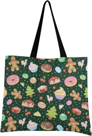 visesunny Women Extra Large Tote Bag Christmas Tree Meringue Cherry Donut Gingerbread Shoulder Bags Ladies Beach Travel Reusable Grocery Shopping Portable Storage Handbag