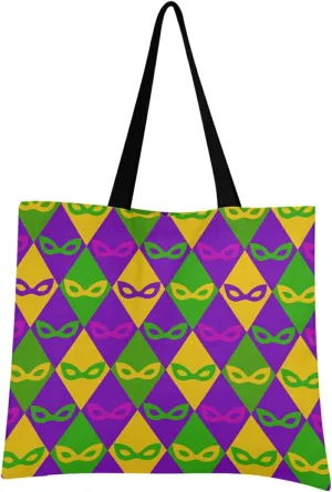 visesunny Women Extra Large Tote Bag Colored Carnival Mardi Gras Mask Seamless Pattern Shoulder Bags Ladies Beach Travel Reusable Grocery Shopping Portable Storage Handbag