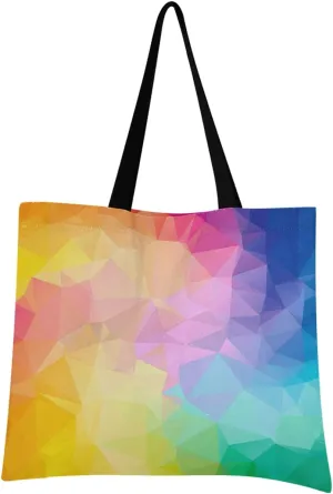 visesunny Women Extra Large Tote Bag Colorful Swirl Rainbow Polygon Shoulder Bags Ladies Beach Travel Reusable Grocery Shopping Portable Storage Handbag