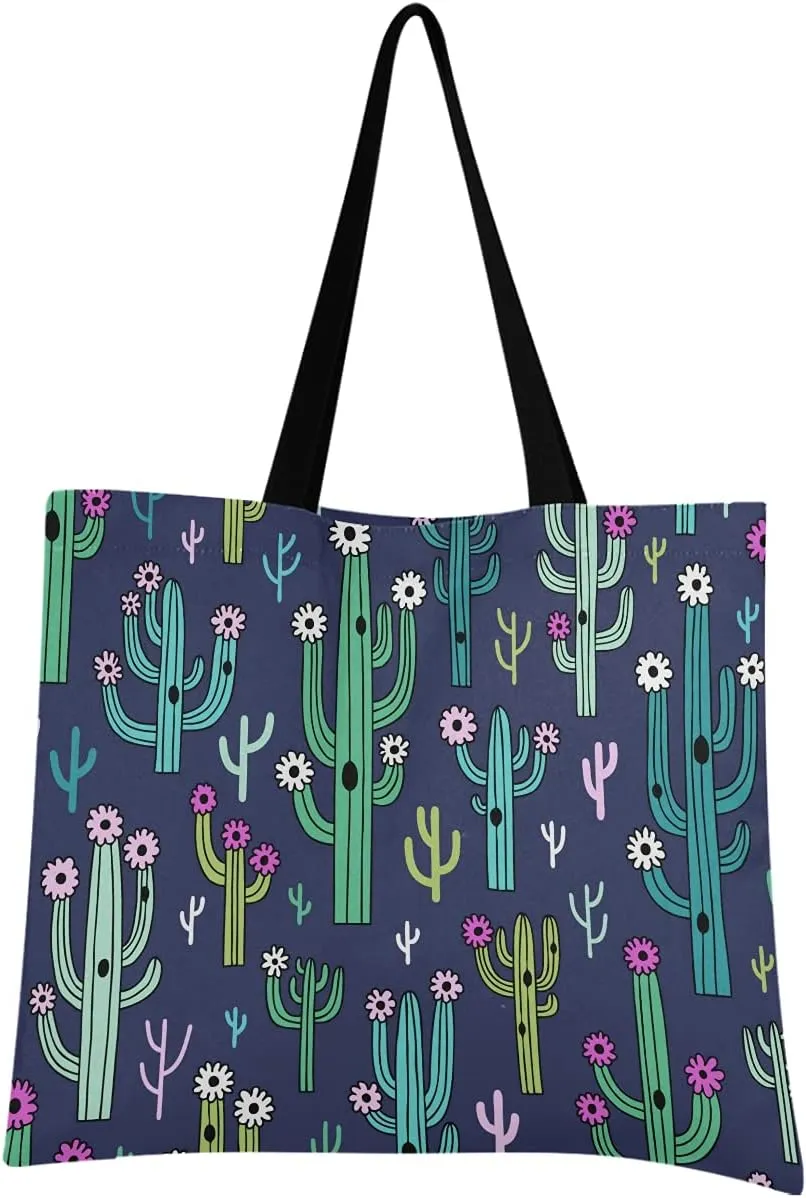 visesunny Women Extra Large Tote Bag Cute Blooming Cactus Shoulder Bags Ladies Beach Travel Reusable Grocery Shopping Portable Storage Handbag