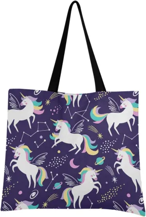 visesunny Women Extra Large Tote Bag Cute Unicorn Star Planet Shoulder Bags Ladies Beach Travel Reusable Grocery Shopping Portable Storage Handbag