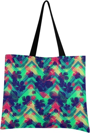 visesunny Women Extra Large Tote Bag Floral Zig Zag Shoulder Bags Ladies Beach Travel Reusable Grocery Shopping Portable Storage Handbag