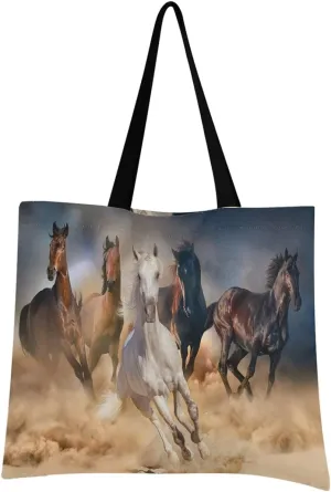visesunny Women Extra Large Tote Bag Horse Herd Run In Desert Sand Storm Shoulder Bags Ladies Beach Travel Reusable Grocery Shopping Portable Storage Handbag