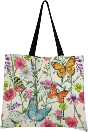 visesunny Women Extra Large Tote Bag Meadow Flower Butterfly Shoulder Bags Ladies Beach Travel Reusable Grocery Shopping Portable Storage Handbag