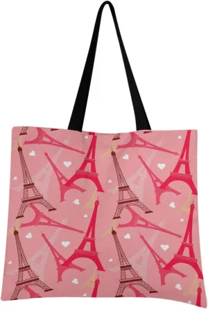 visesunny Women Extra Large Tote Bag Pink Eiffel Tower Shoulder Bags Ladies Beach Travel Reusable Grocery Shopping Portable Storage Handbag