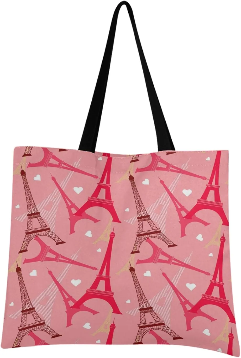 visesunny Women Extra Large Tote Bag Pink Eiffel Tower Shoulder Bags Ladies Beach Travel Reusable Grocery Shopping Portable Storage Handbag