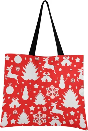 visesunny Women Extra Large Tote Bag Red Christmas Deer Fir Snowflake Snowman Shoulder Bags Ladies Beach Travel Reusable Grocery Shopping Portable Storage Handbag